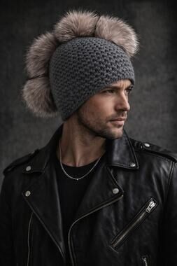 Thom Browne Mohawk Beanie Gray Cashmere Fur Pom Pom Luxury Streetwear Luxury NWT